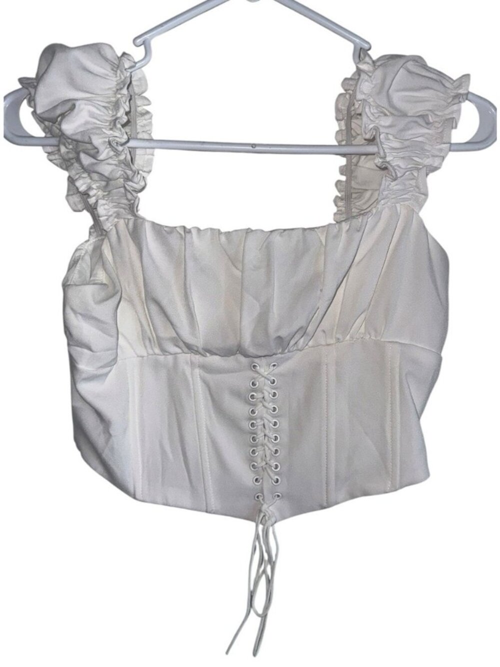 Kendall And Kylie Womens Lace Up Zip Corset Top XS White Renfair Boho Coquette